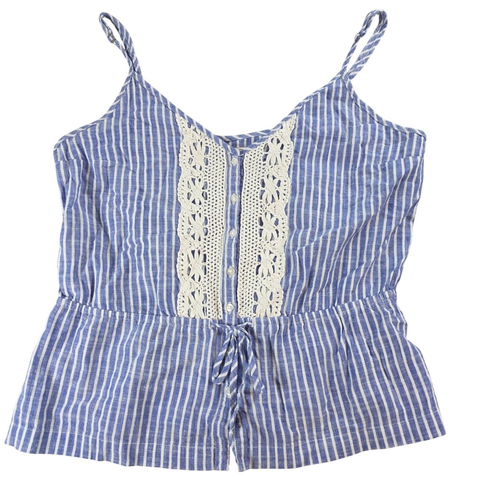 Abercrombie & Fitch Women Medium Blue Striped Cami Crochet‎ Lace Peplum Top